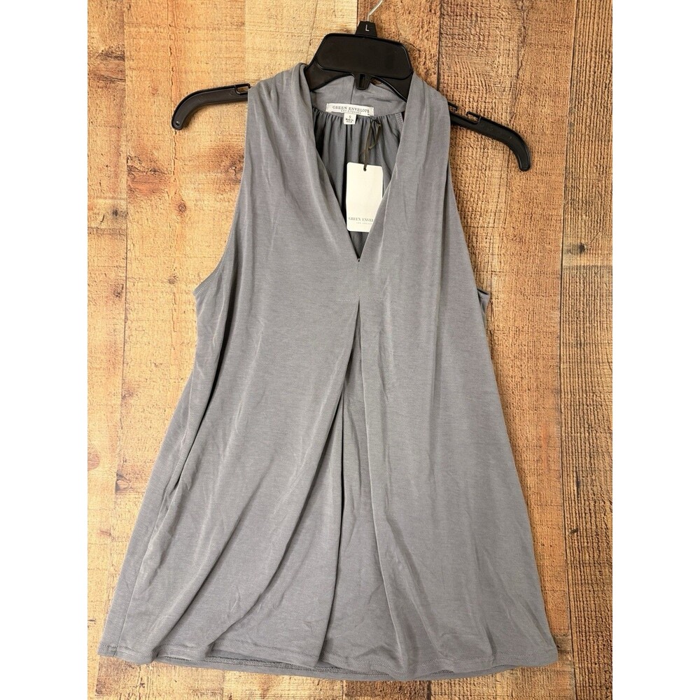 NWT Green Envelope Womens S Gray Draped Tunic Top Sleeveless Minimalist Boho